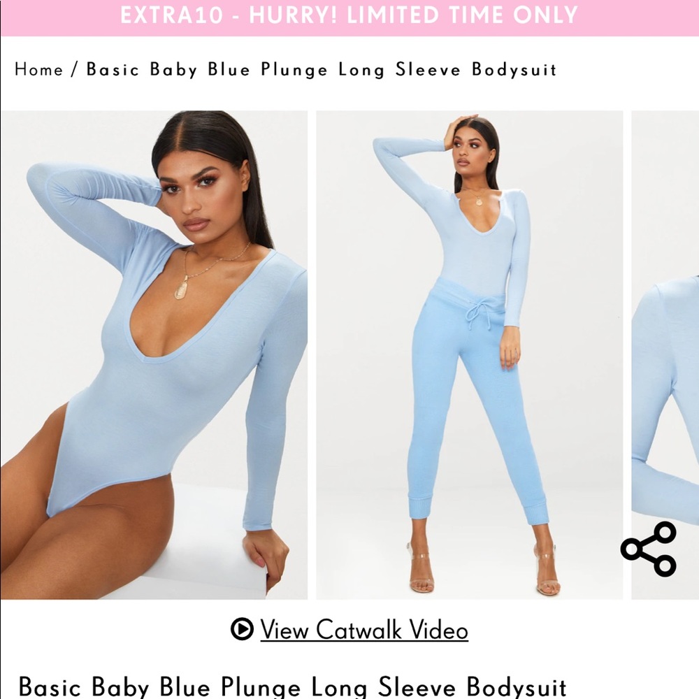 Blue plunge bodysuit from prettylittlething